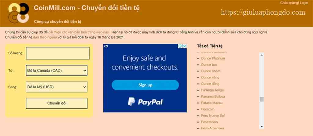 Một số website tự động tính số tiền đổi từ USD sang VNĐ miễn phí.