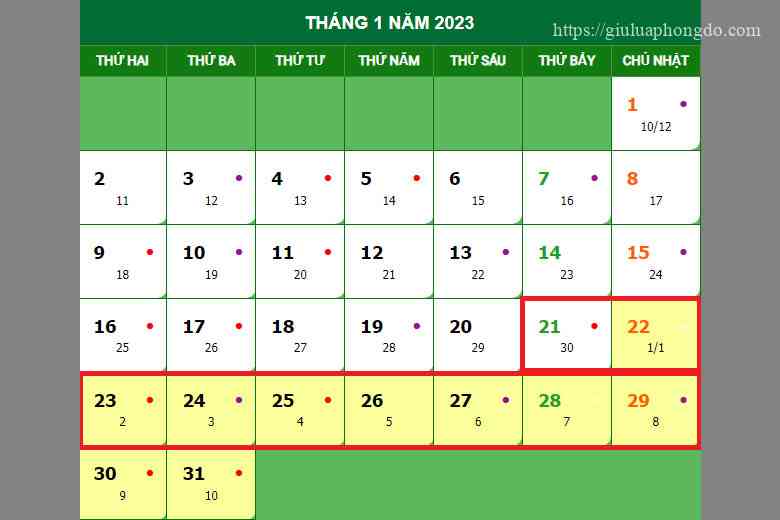 Lịch nghỉ Tết Nguyên Đán 2023