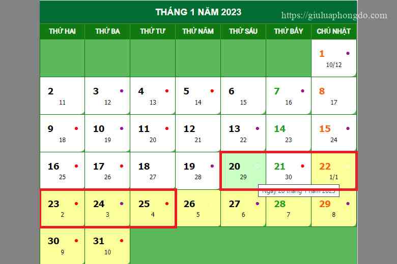 Lịch nghỉ Tết Nguyên Đán 2023