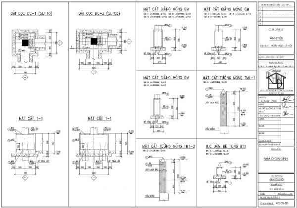 Bản vẽ chi tiết đài móng và dầm móng