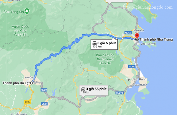Khoảng cách từ Đà Lạt tới Nha Trang khoảng 135km