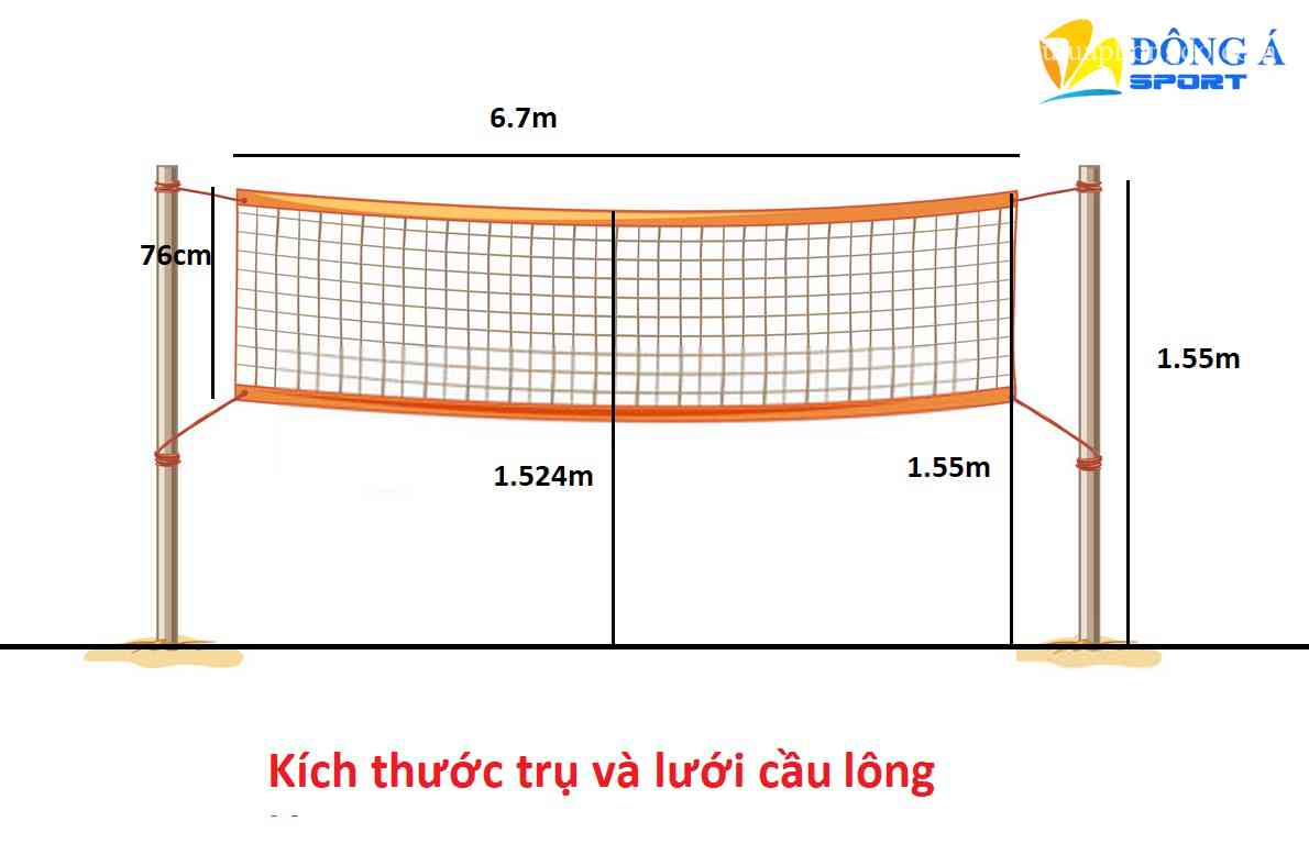 Kích thước, chiều cao lưới cầu lông và trụ cầu lông