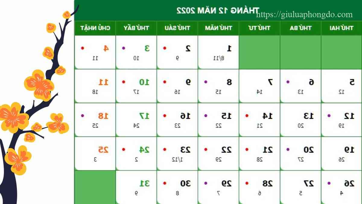 Tháng 12 dương lịch có bao nhiêu ngày?