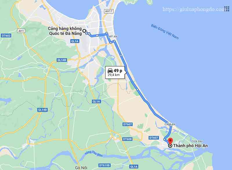 Từ sân bay Đà Nẵng đi Hội An bao nhiêu km?