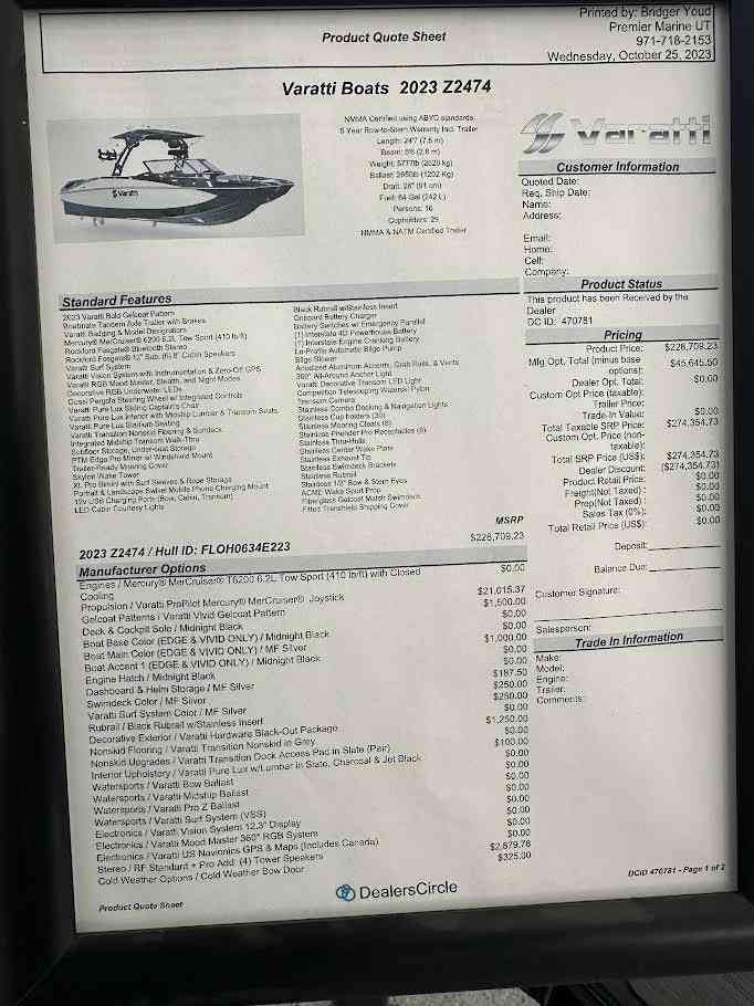 boat insurance quote sheet